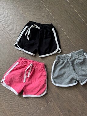 Kids Cotton Drawstring Athletic Shorts - Black, Pink, Gray